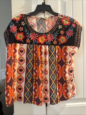Savanna Jane  with Orange, Yellow, Blue Orange embroidered floral very cute Top